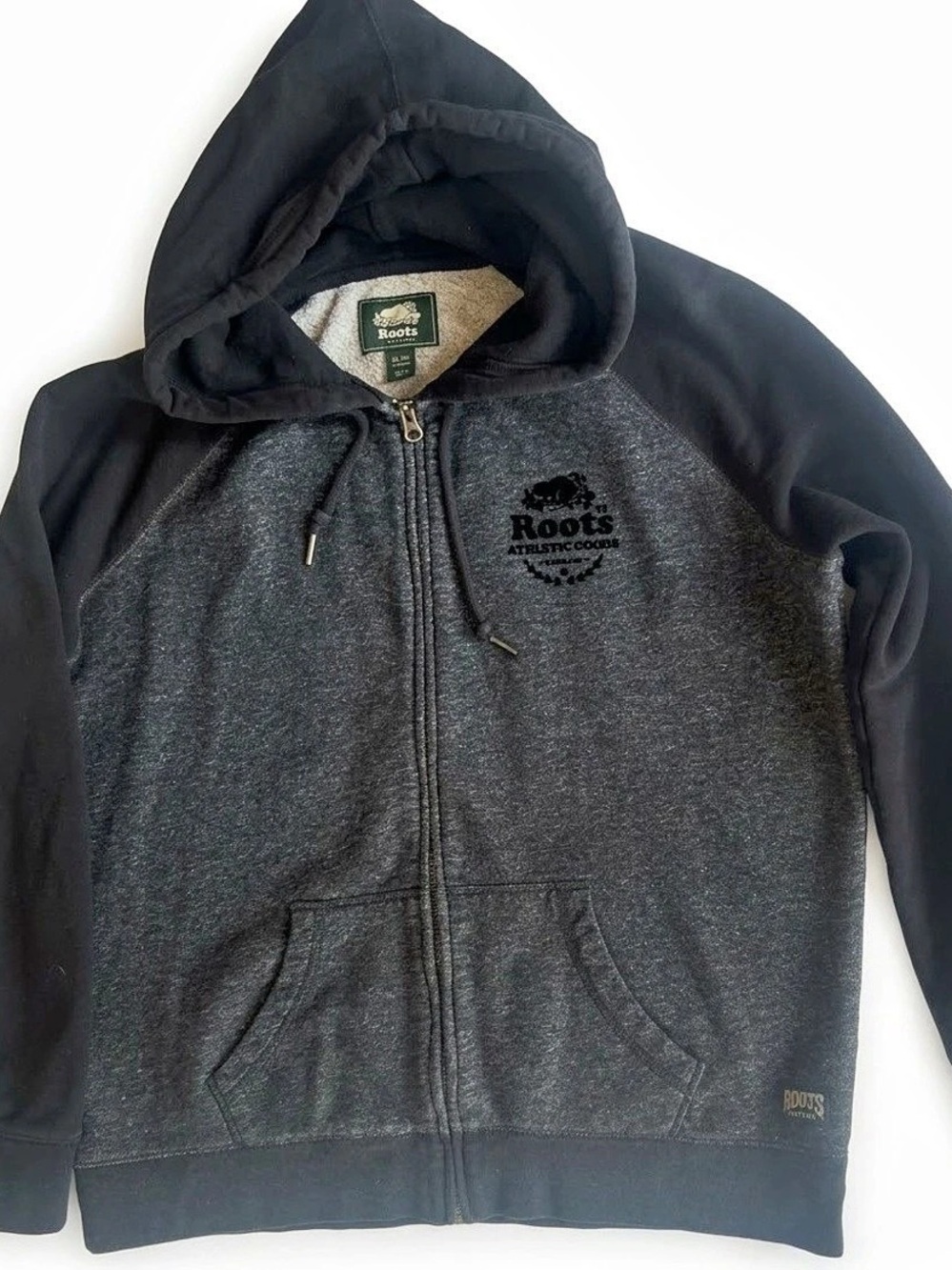 Roots Athletic Goods Full Zip Hoodie Black & Gray - SMALL HOLE ON ARM